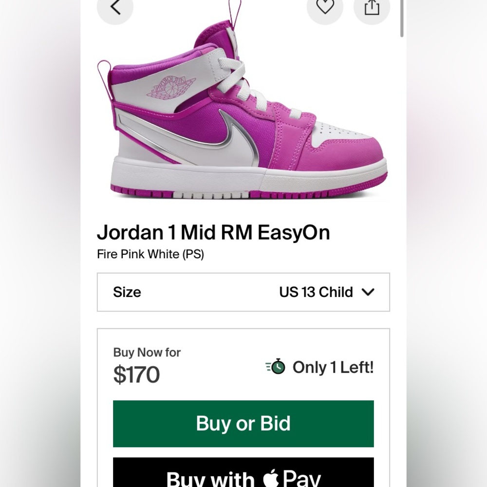 Jordan 1 Mid RM EasyOn “Fire Pink White” (PS) Sz 13c 100% Authentic - Picture 11 of 11